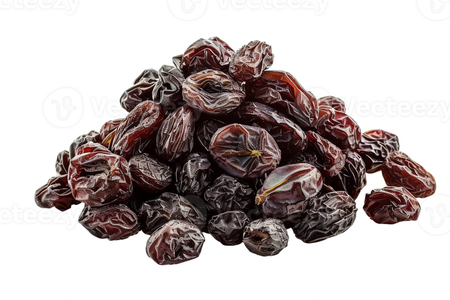 Pile of raisins, isolated against a transparent background png