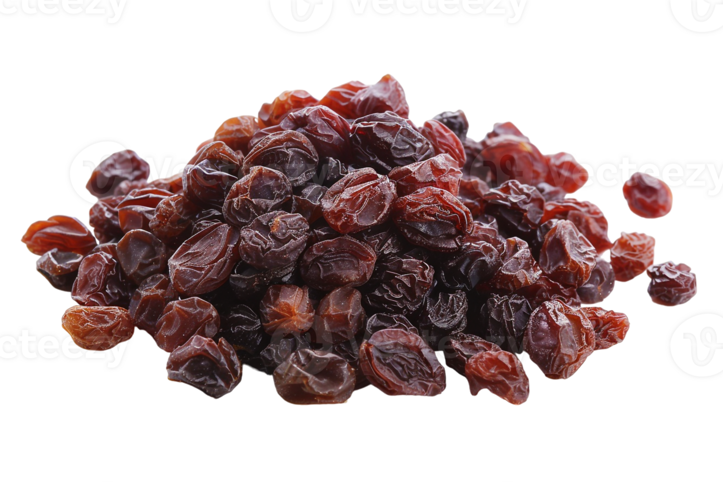 Pile of raisins, isolated against a transparent background png