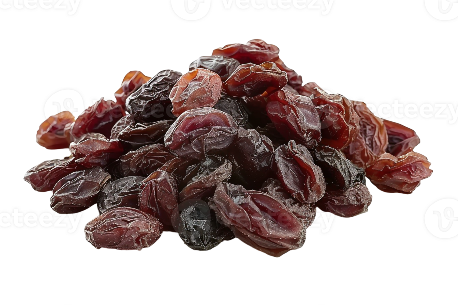 Pile of raisins, isolated against a transparent background png