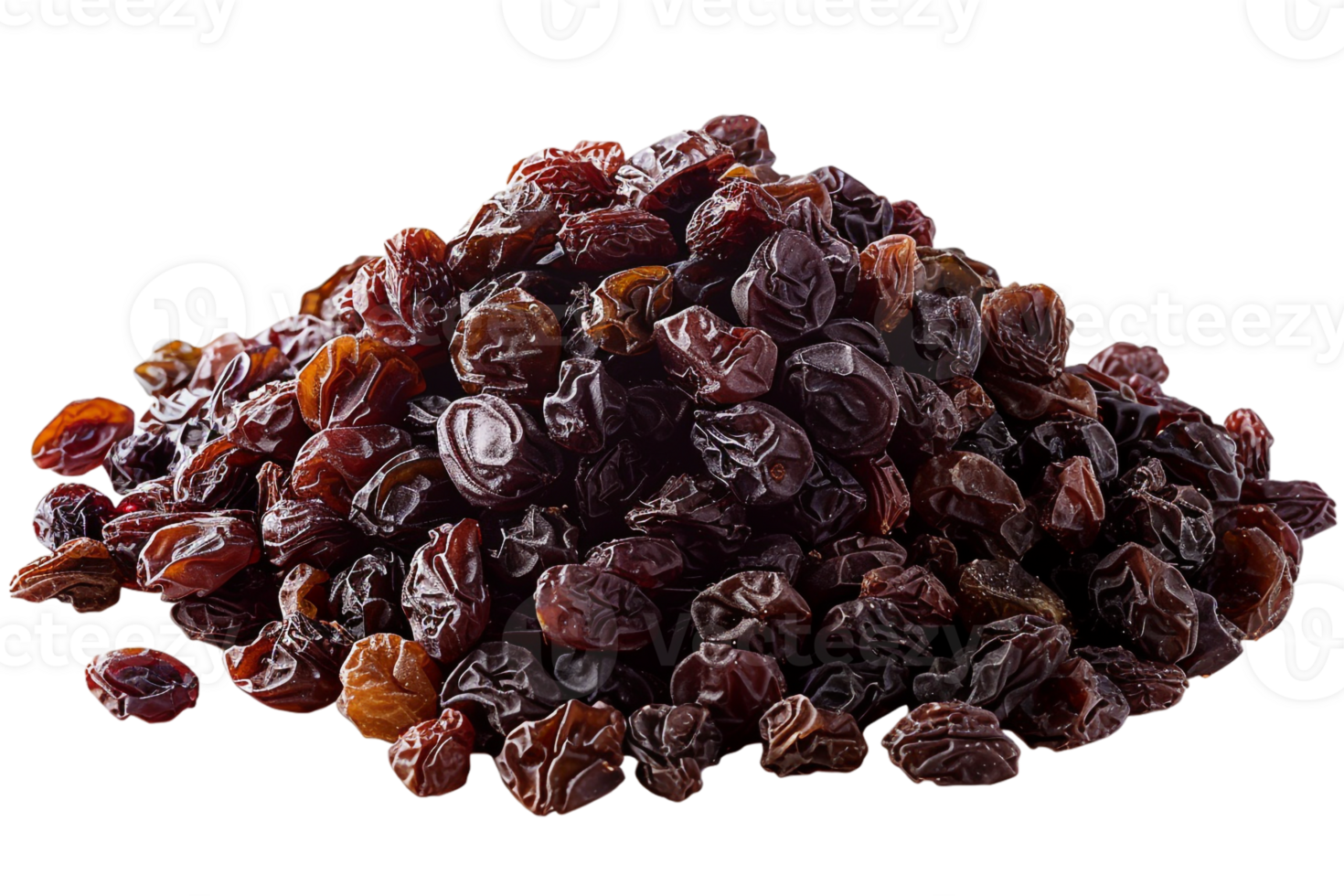 Pile of raisins, isolated against a transparent background png