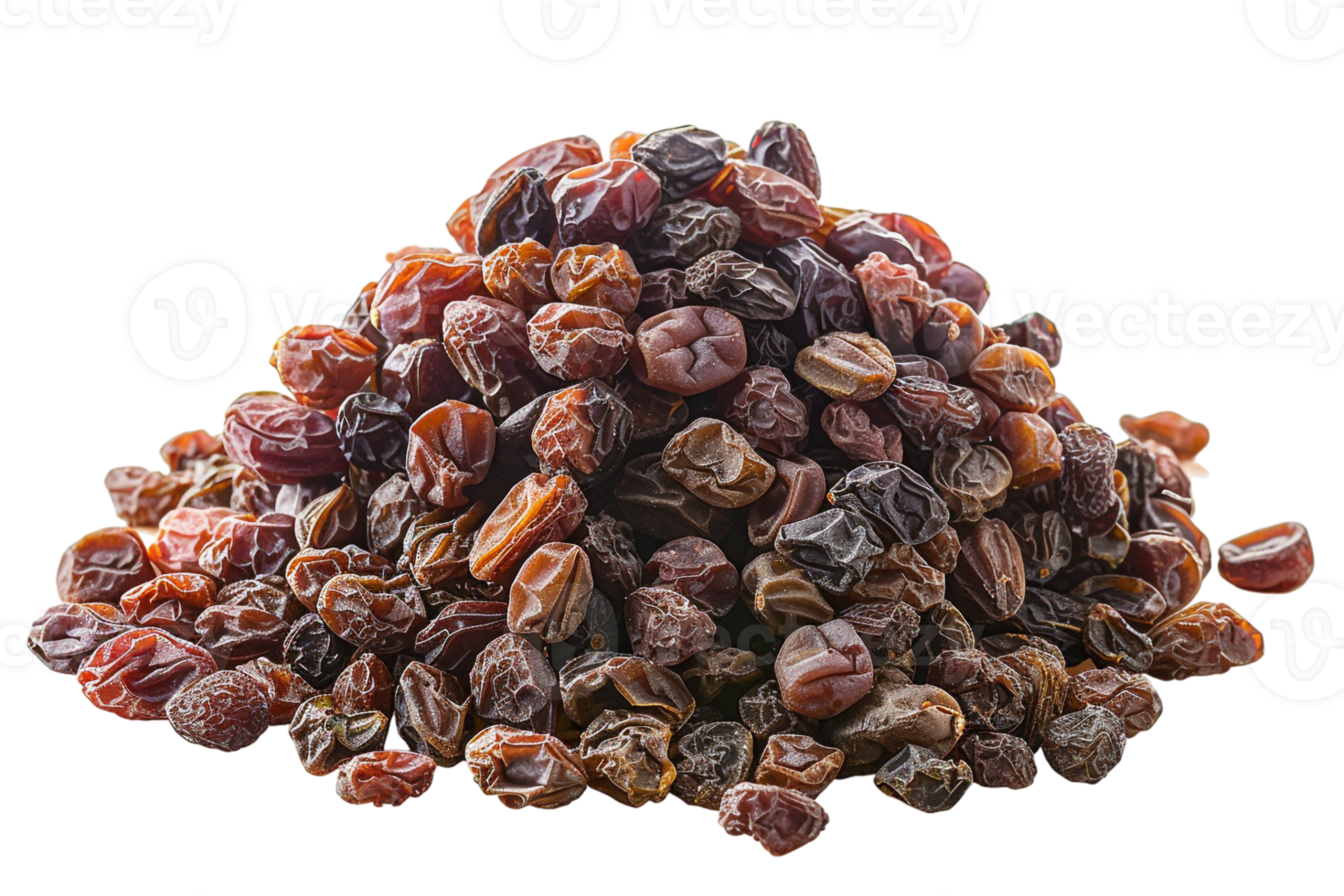 Pile of raisins, isolated against a transparent background png