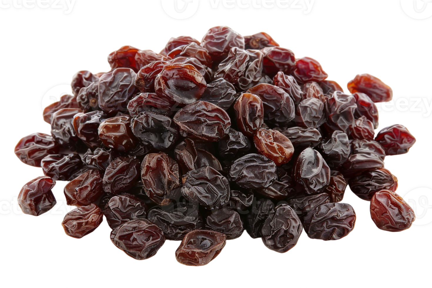 Pile of raisins, isolated against a transparent background png