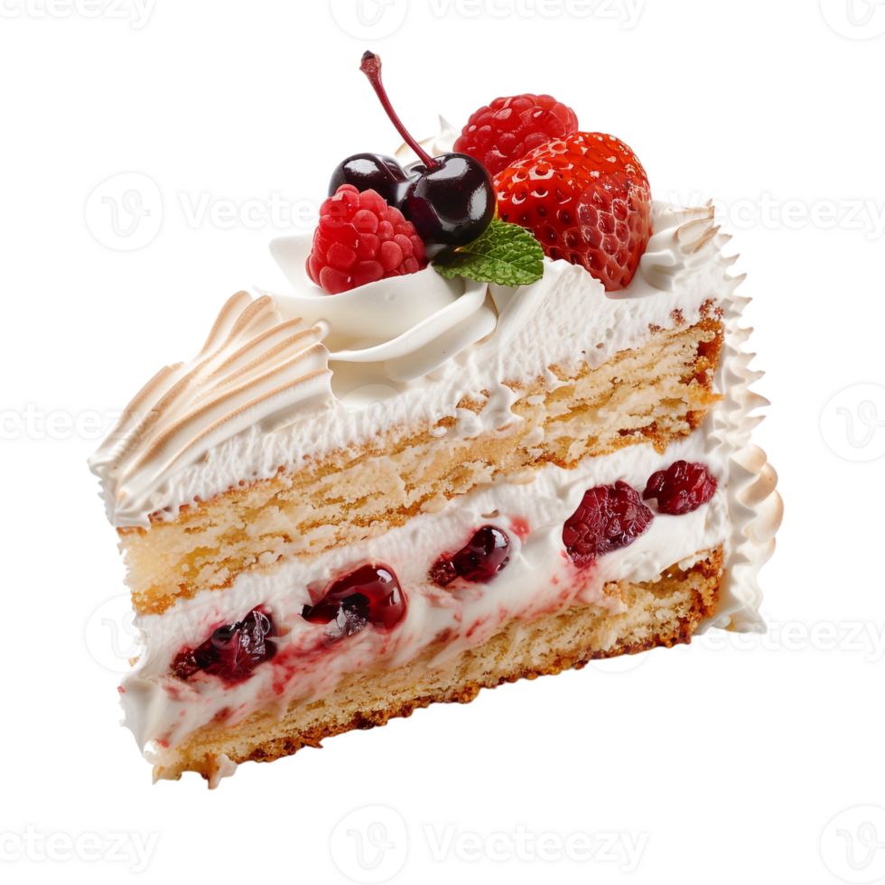 piece of cake with cream, isolated against a transparent background png