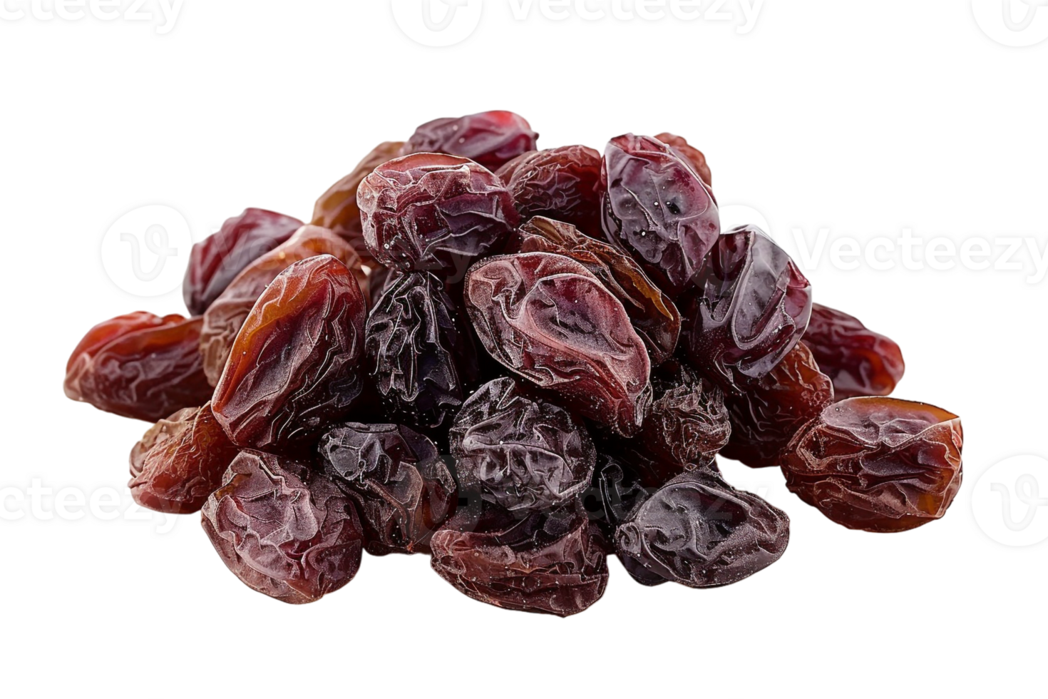 Pile of raisins, isolated against a transparent background png