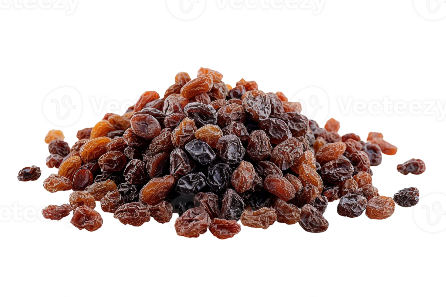 Pile of raisins, isolated against a transparent background png