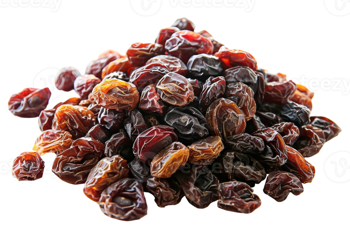 Pile of raisins, isolated against a transparent background png
