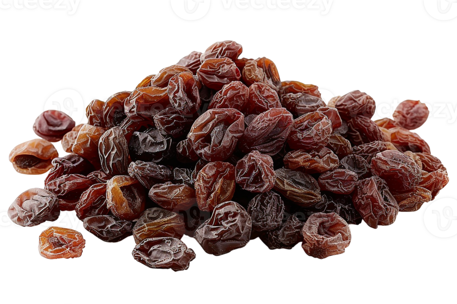 Pile of raisins, isolated against a transparent background png