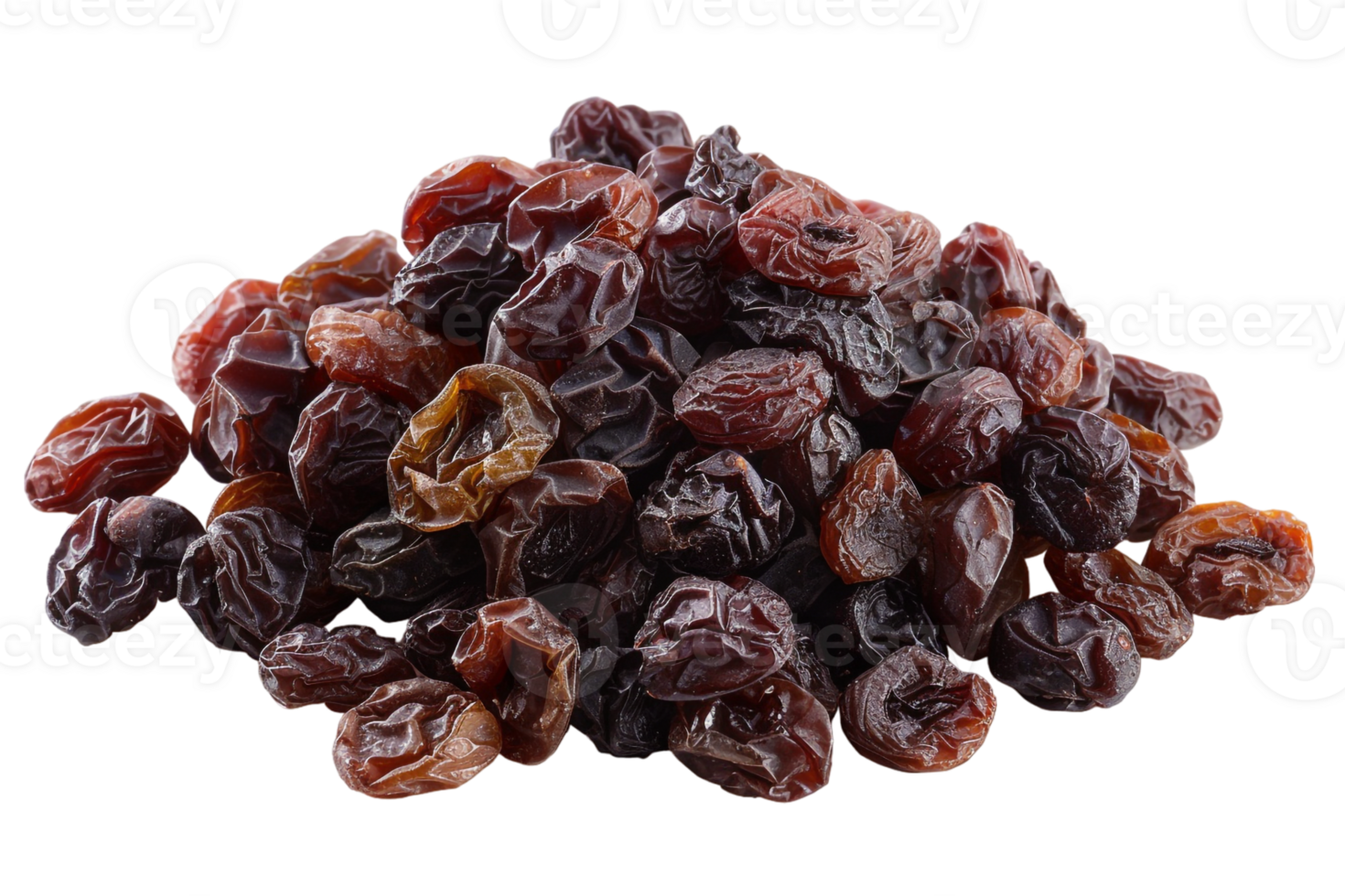 Pile of raisins, isolated against a transparent background png