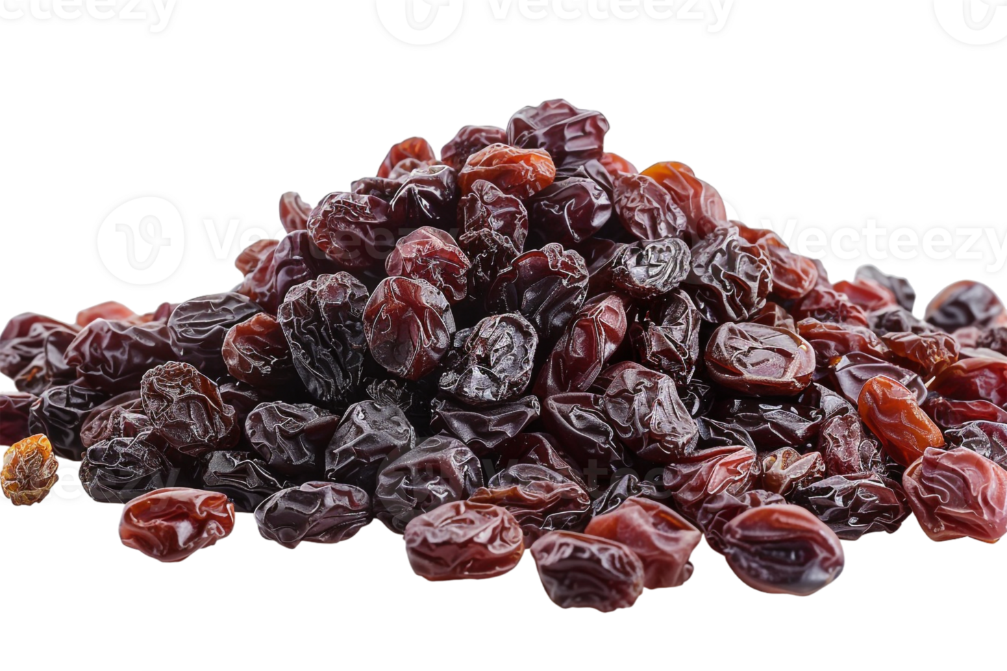 Pile of raisins, isolated against a transparent background png