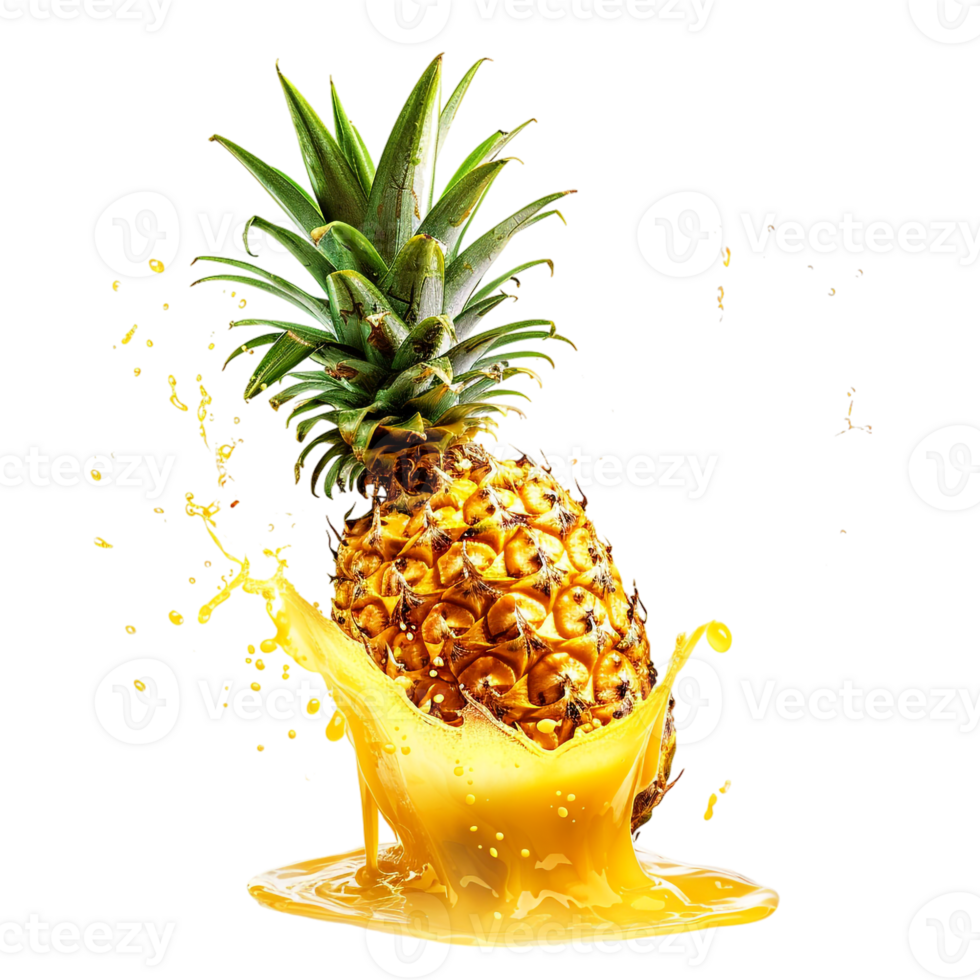 pineapple with a splash of juice, isolated against a transparent background png