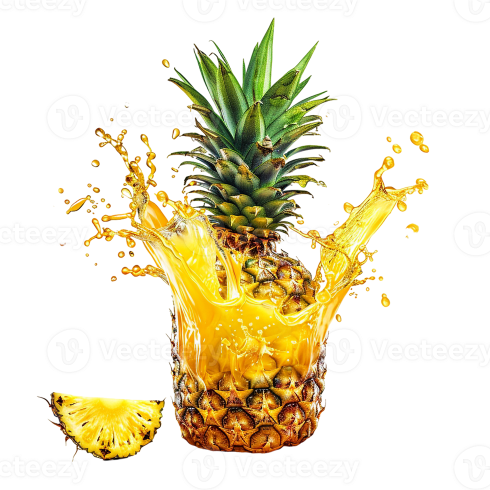 pineapple with a splash of juice, isolated against a transparent background png