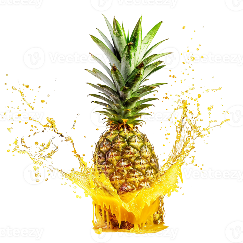pineapple with a splash of juice, isolated against a transparent background png