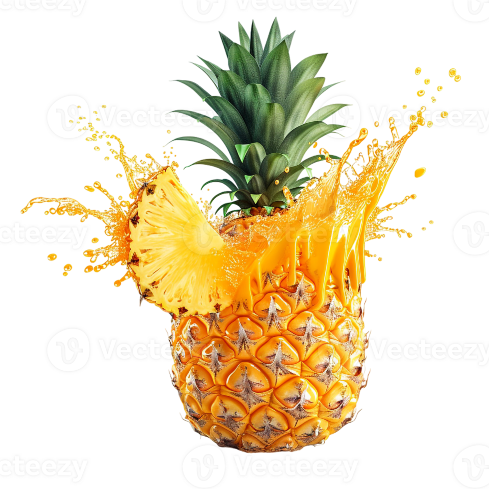 pineapple with a splash of juice, isolated against a transparent background png