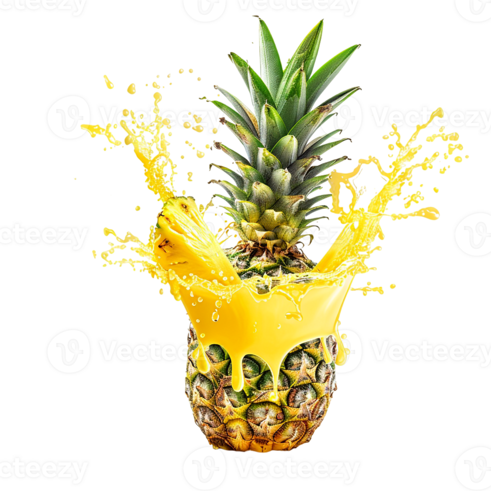 pineapple with a splash of juice, isolated against a transparent background png