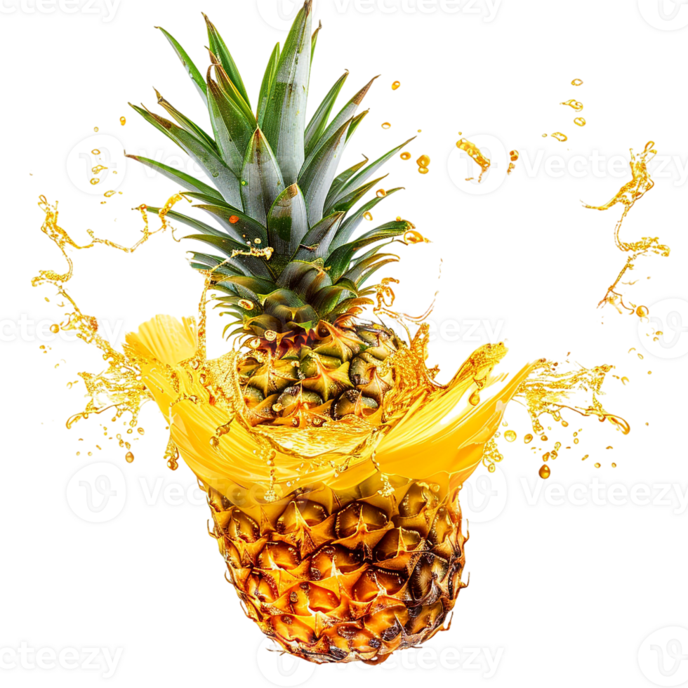 pineapple with a splash of juice, isolated against a transparent background png