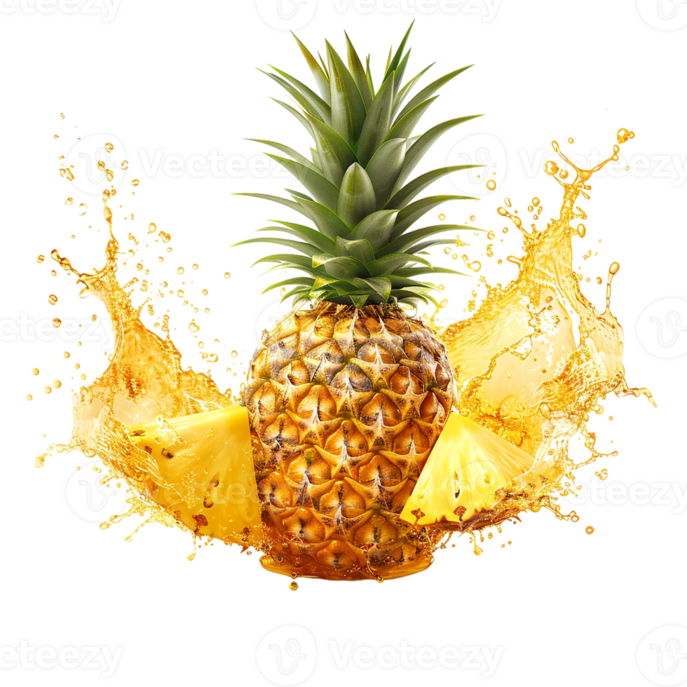 pineapple with a splash of juice, isolated against a transparent background png