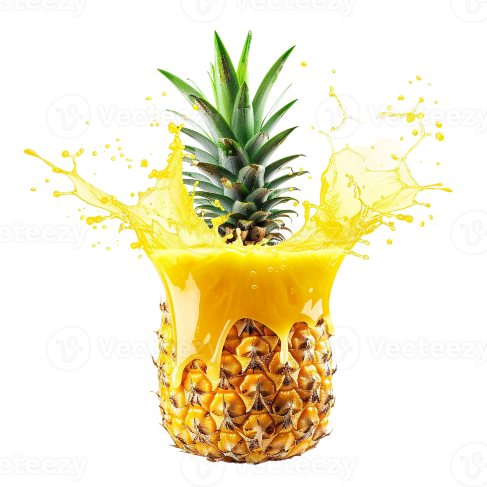 pineapple with a splash of juice, isolated against a transparent background png