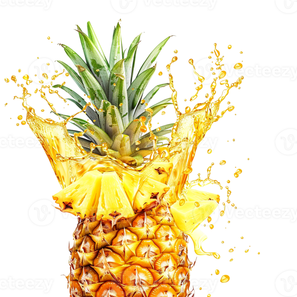 pineapple with a splash of juice, isolated against a transparent background png