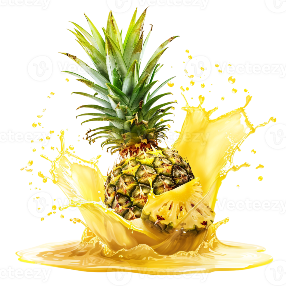 pineapple with a splash of juice, isolated against a transparent background png