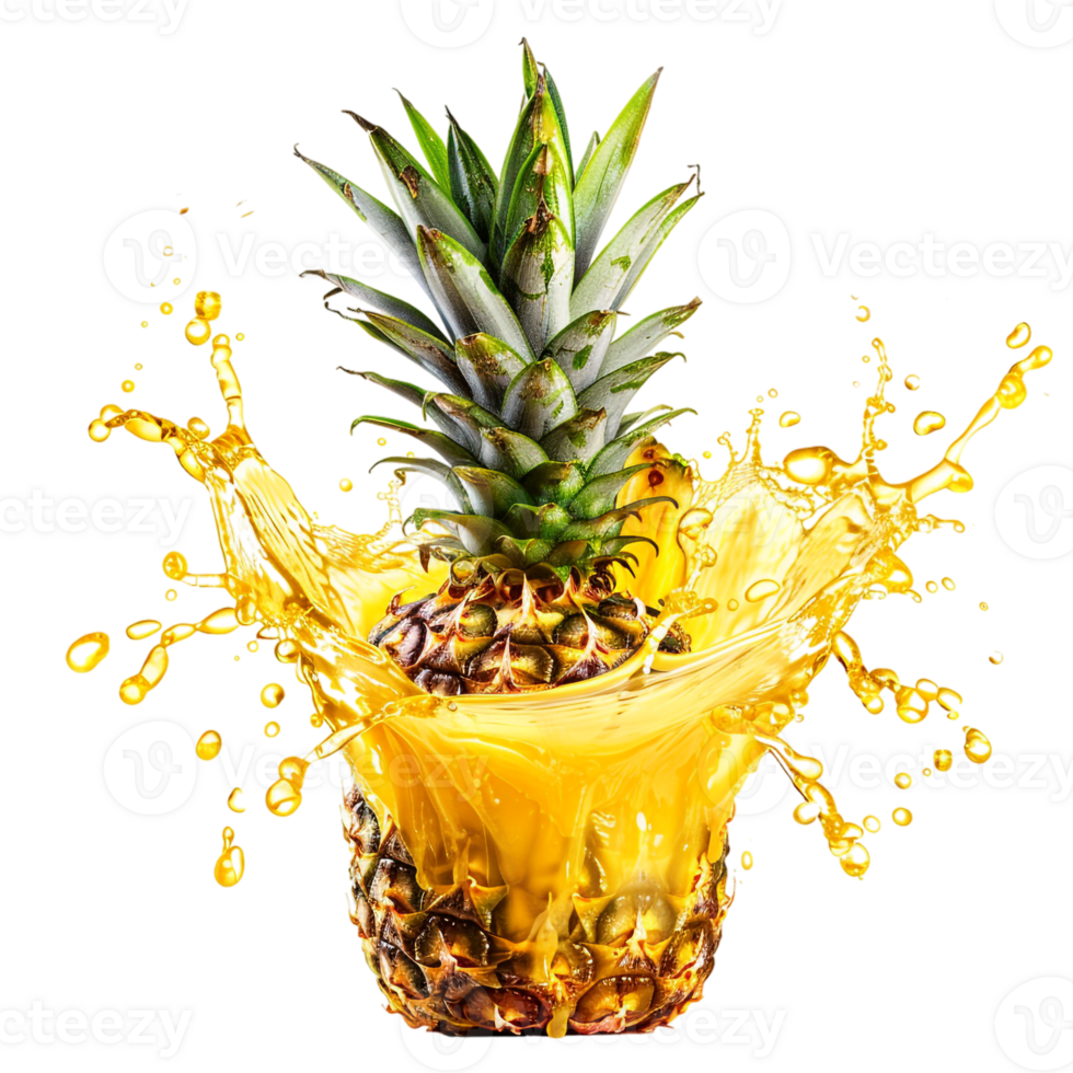 pineapple with a splash of juice, isolated against a transparent background png