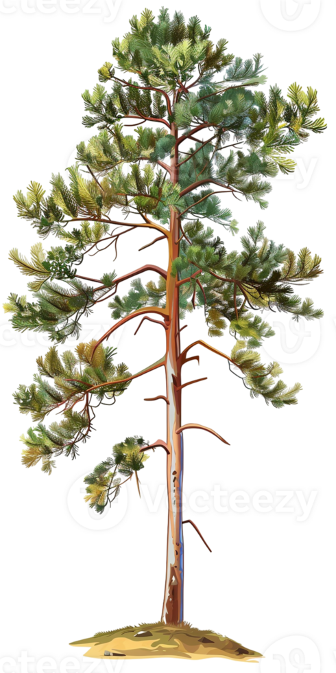 pine tree illustrated in a cartoon style and isolated against a transparent background png