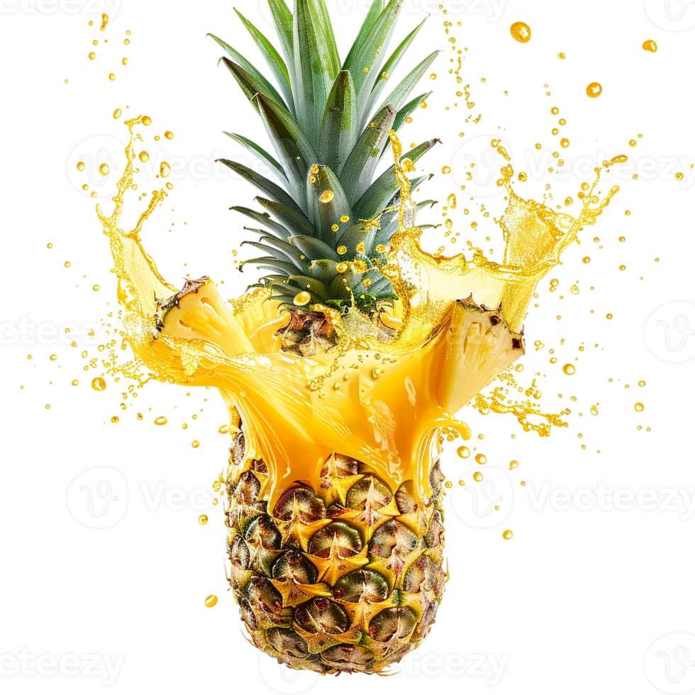 pineapple with a splash of juice, isolated against a transparent background png