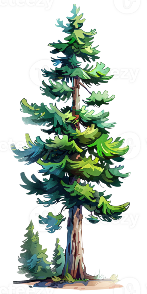 pine tree illustrated in a cartoon style and isolated against a transparent background png