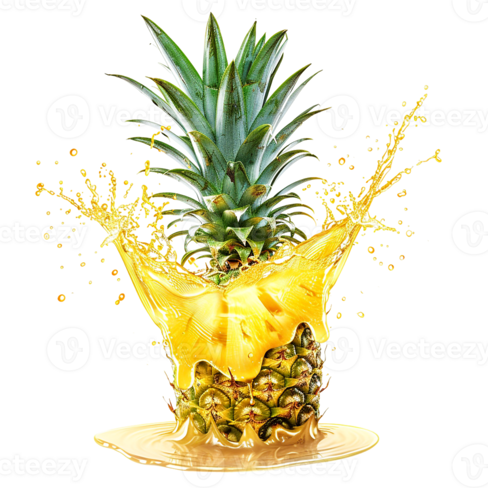 pineapple with a splash of juice, isolated against a transparent background png