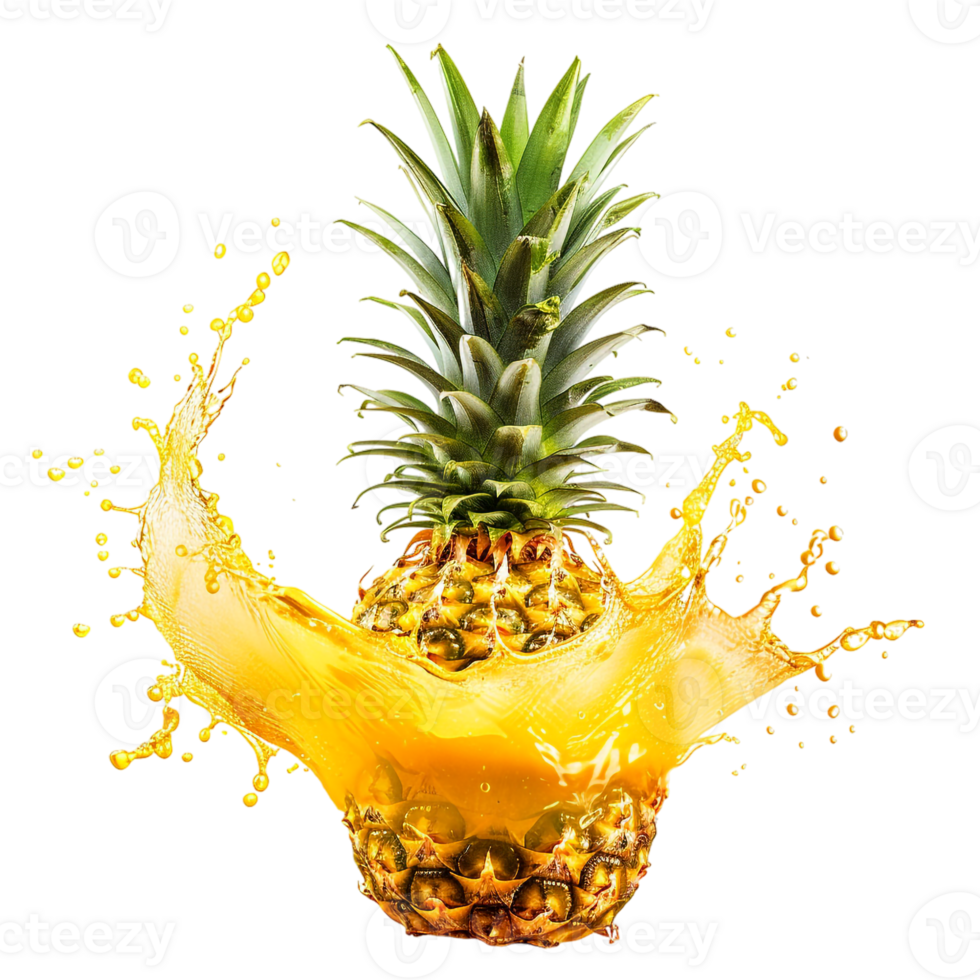pineapple with a splash of juice, isolated against a transparent background png