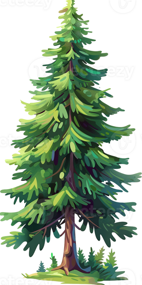 pine tree illustrated in a cartoon style and isolated against a transparent background png