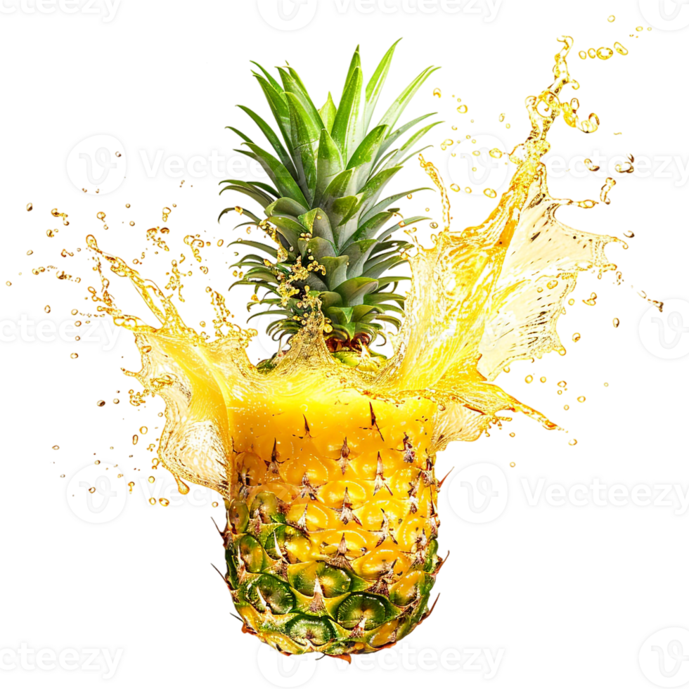 pineapple with a splash of juice, isolated against a transparent background png