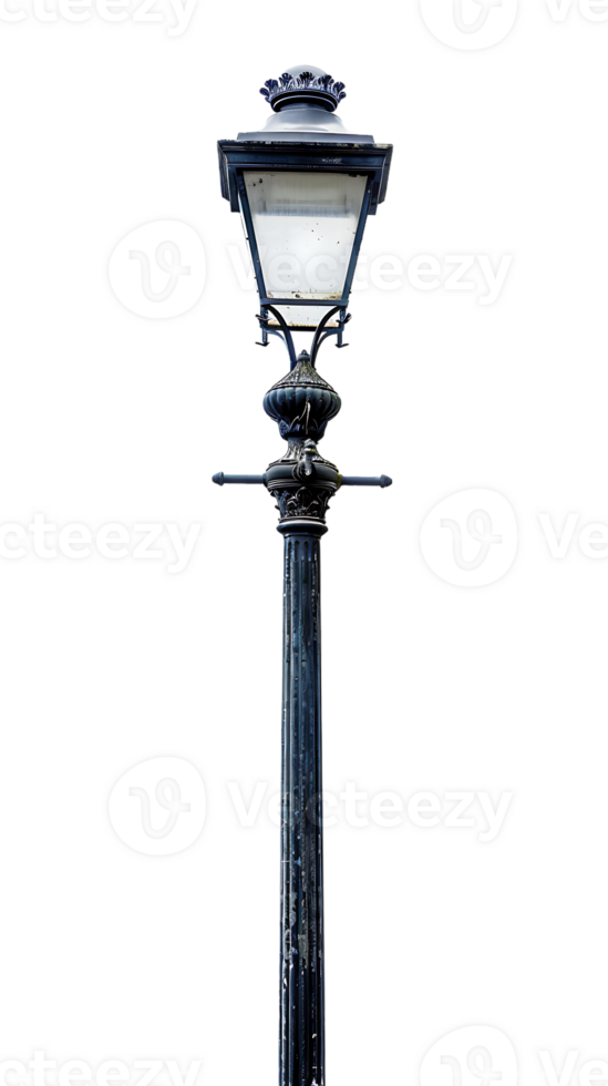 Vintage lamp post isolated against transparent backdrop in a vertical orientation png