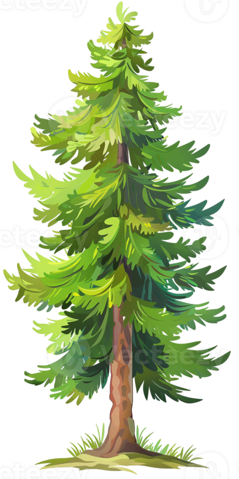 pine tree illustrated in a cartoon style and isolated against a transparent background png