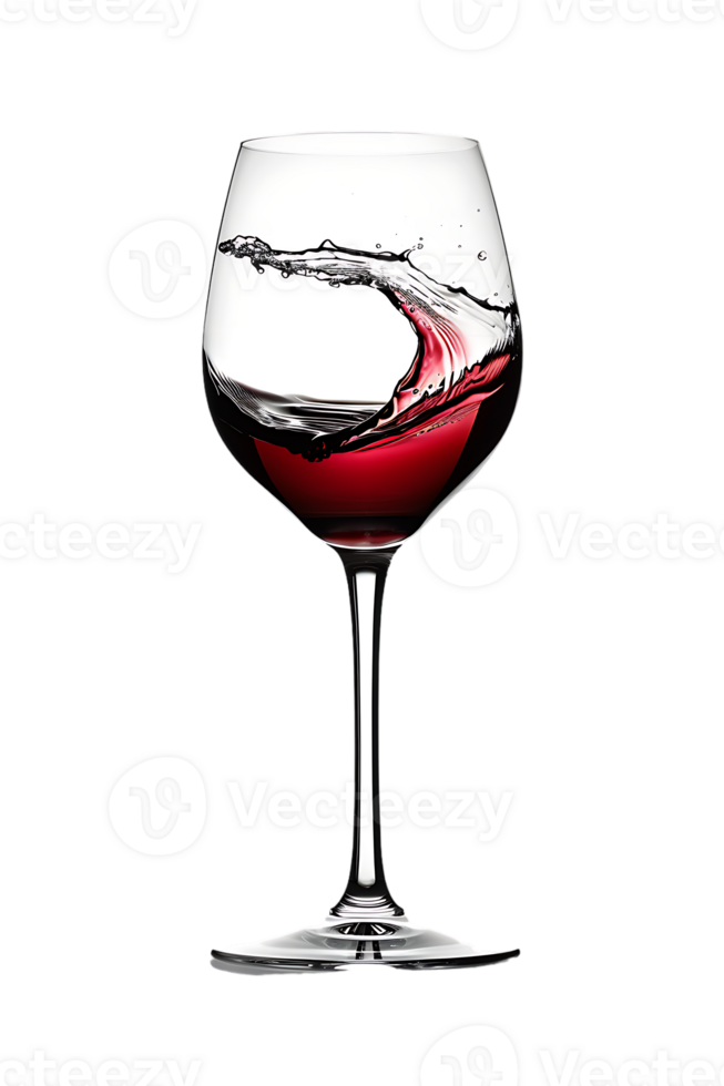 Wine glass with red wine splash, isolated on transparent png