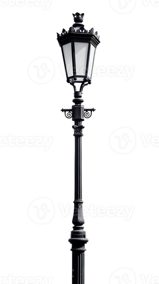 Vintage lamp post isolated against transparent backdrop in a vertical orientation png