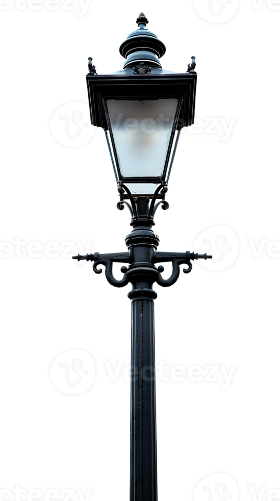 Vintage lamp post isolated against transparent backdrop in a vertical orientation png