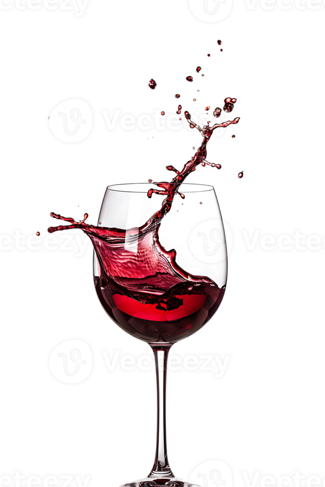 Wine glass with red wine splash, isolated on transparent png