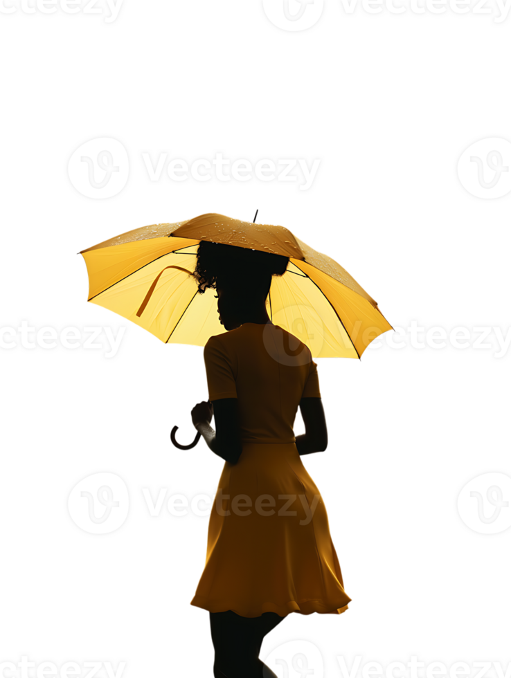 Woman with umbrella, isolated against a transparent background png
