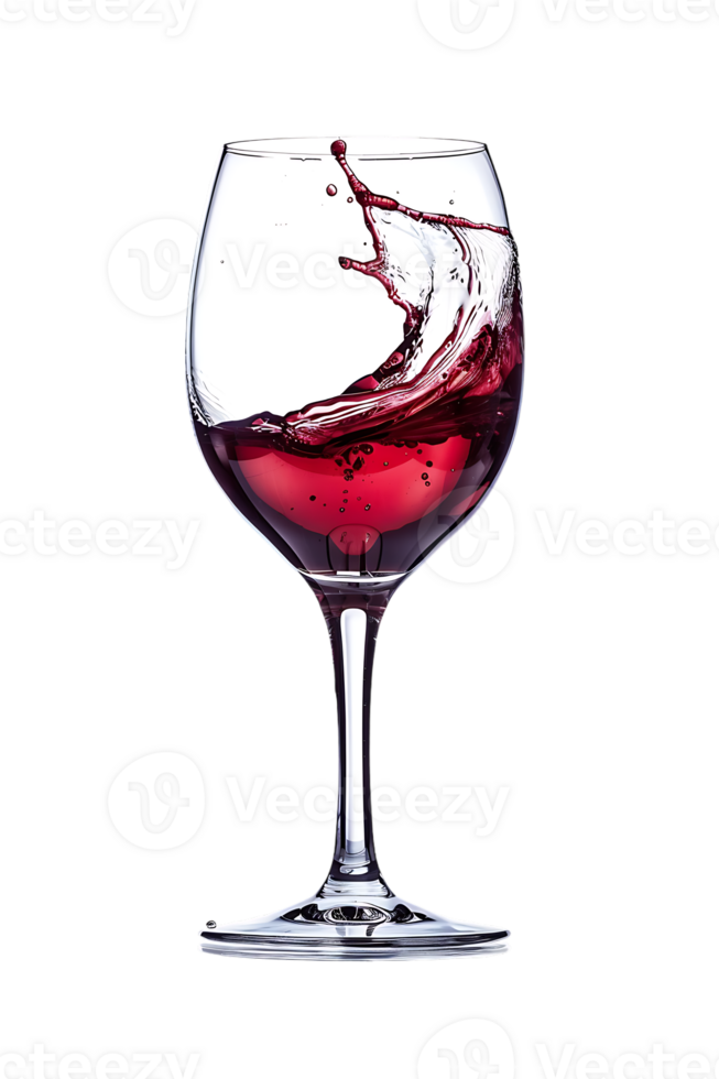 Wine glass with red wine splash, isolated on transparent png