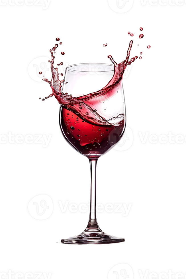 Wine glass with red wine splash, isolated on transparent png