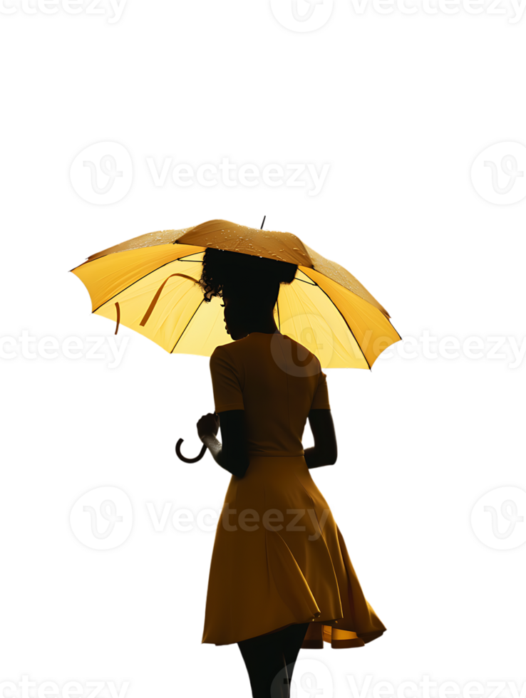 Woman with umbrella, isolated against a transparent background png