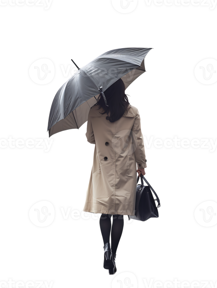 Woman with umbrella, isolated against a transparent background png