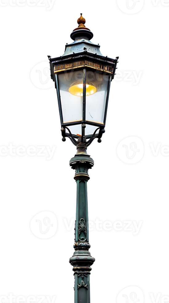 Vintage lamp post isolated against transparent backdrop in a vertical orientation png