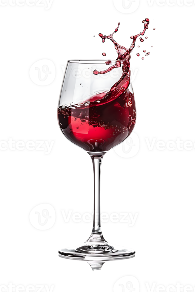 Wine glass with red wine splash, isolated on transparent png
