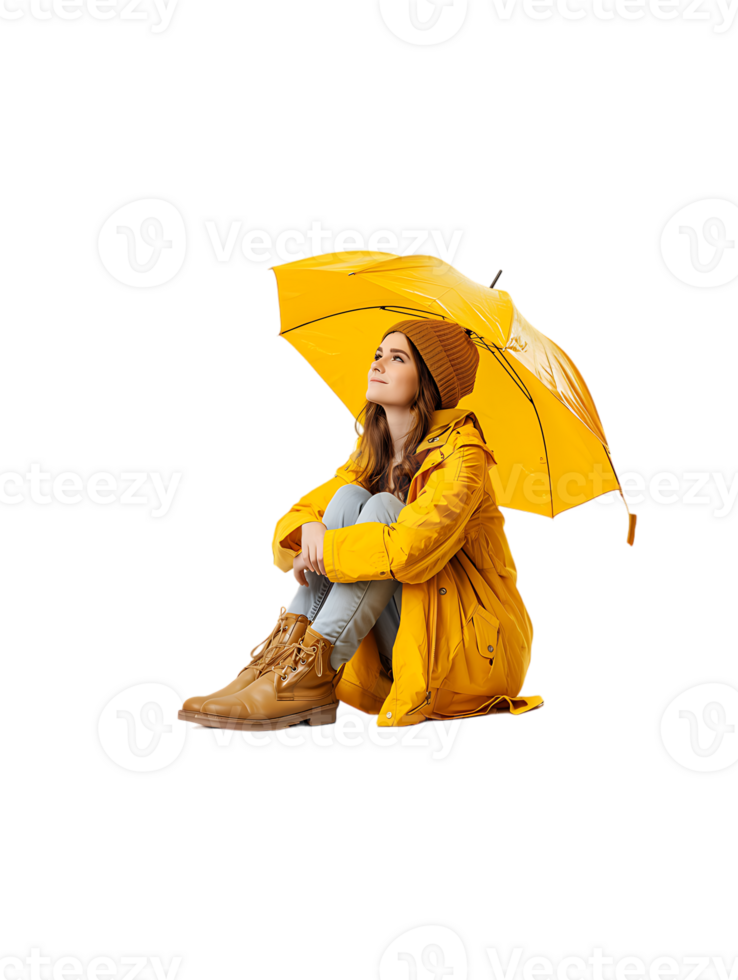 Woman with umbrella, isolated against a transparent background png