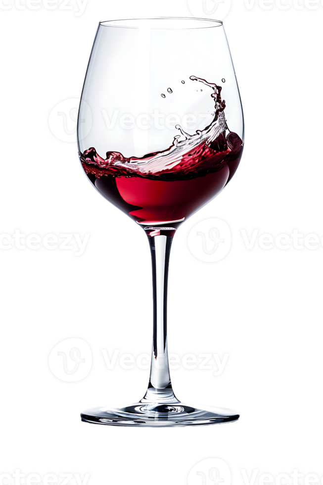 Wine glass with red wine splash, isolated on transparent png