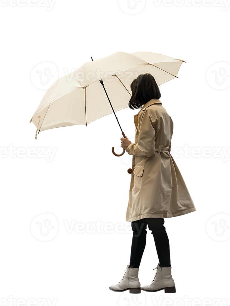 Woman with umbrella, isolated against a transparent background png