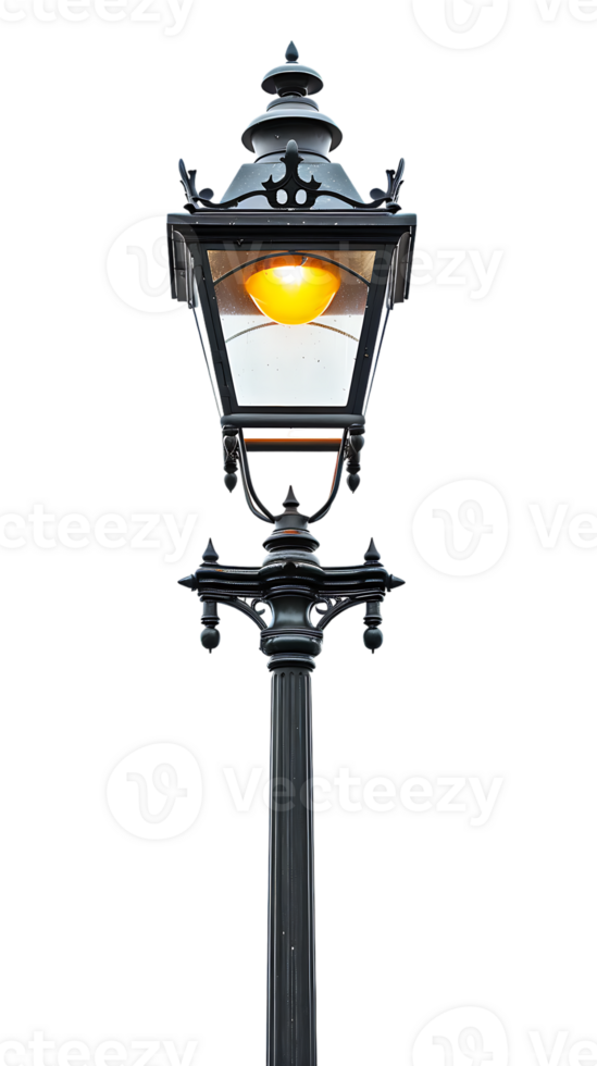 Vintage lamp post isolated against transparent backdrop in a vertical orientation png