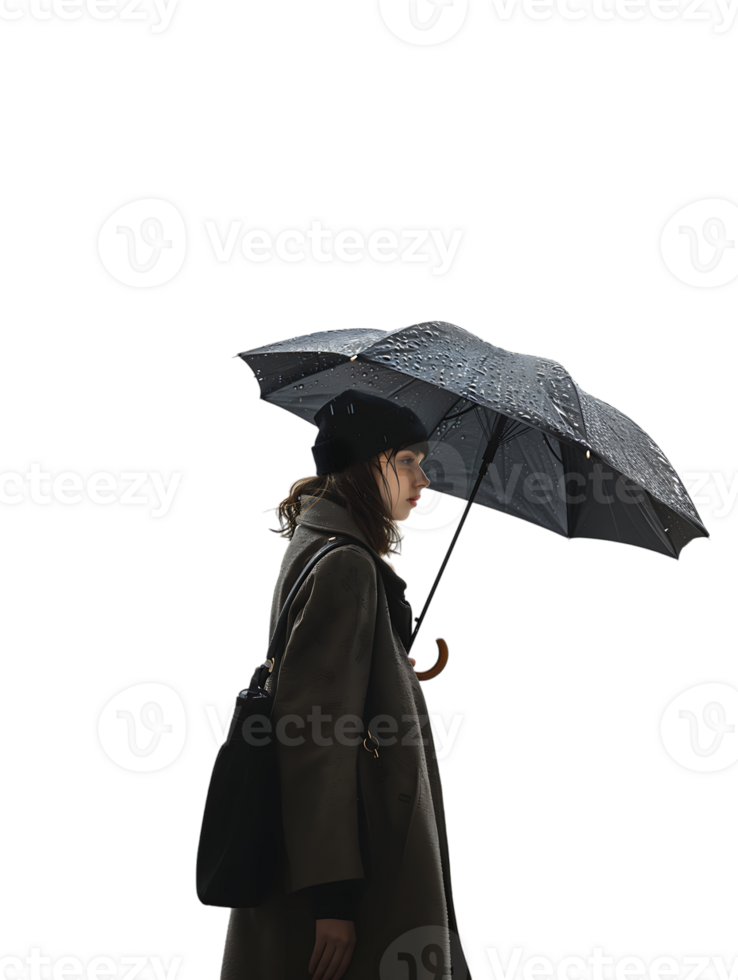 Woman with umbrella, isolated against a transparent background png