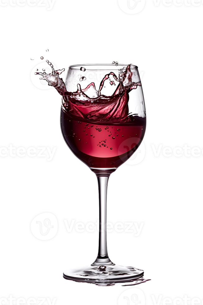 Wine glass with red wine splash, isolated on transparent png